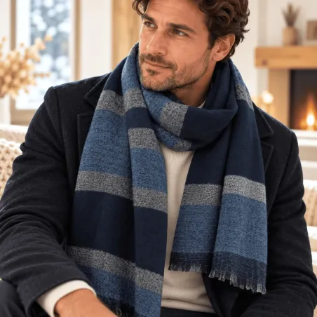 Écharpe homme 180x65 cm rayée – 100 % polyester