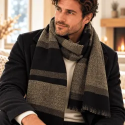 Écharpe homme 180x65 cm rayée – 100 % polyester