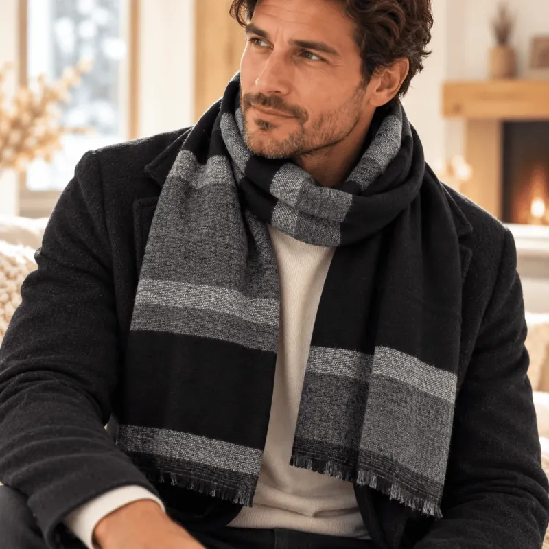 Écharpe homme 180x65 cm rayée – 100 % polyester