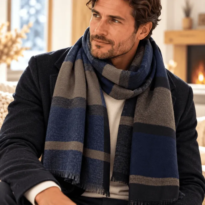Écharpe homme rayée 180x65 cm – 100 % polyester