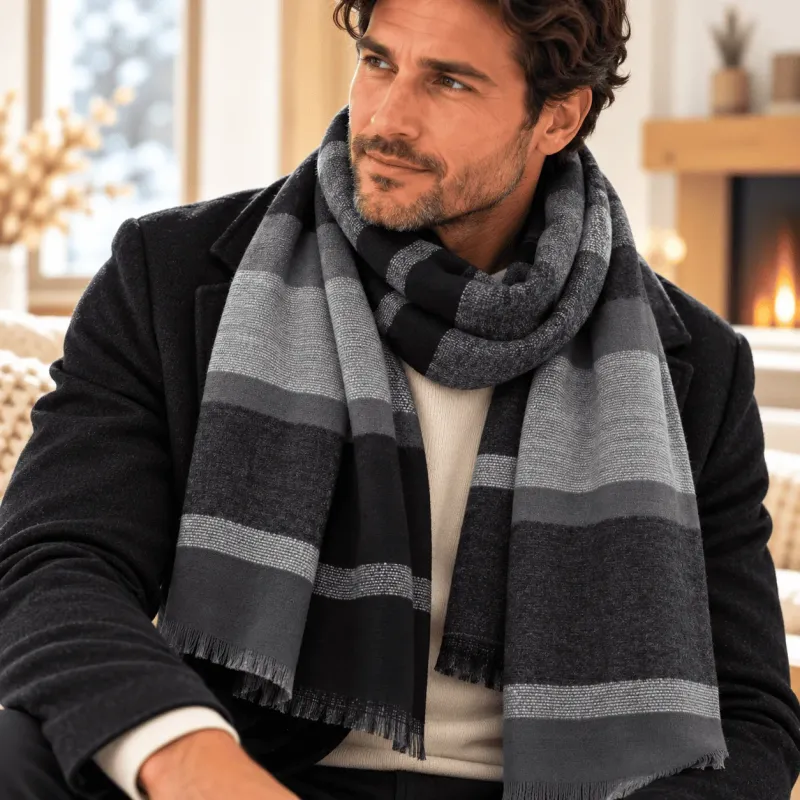 Écharpe homme rayée 180x65 cm – 100 % polyester