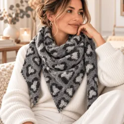 Écharpe triangle femme léopard – Viscose & laine