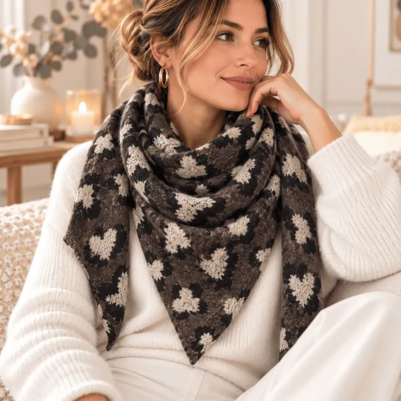 Écharpe triangle femme léopard – Viscose & laine
