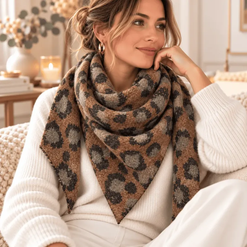 Écharpe triangle femme léopard – Viscose & laine