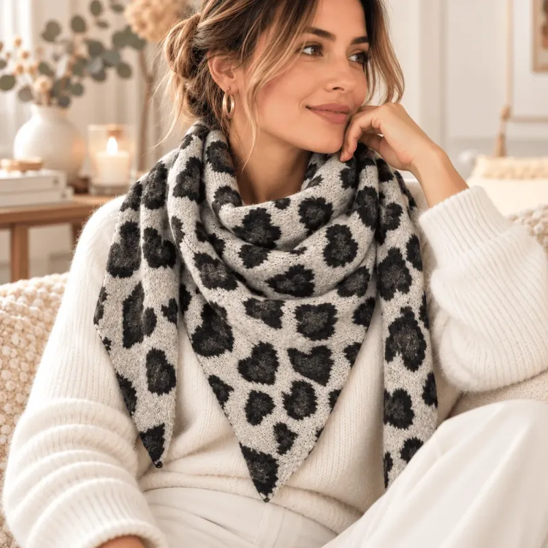 Écharpe triangle femme léopard – Viscose & laine