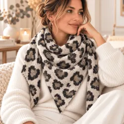Écharpe triangle femme léopard – Viscose & laine