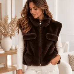 Gilet court sans manches en fausse fourrure