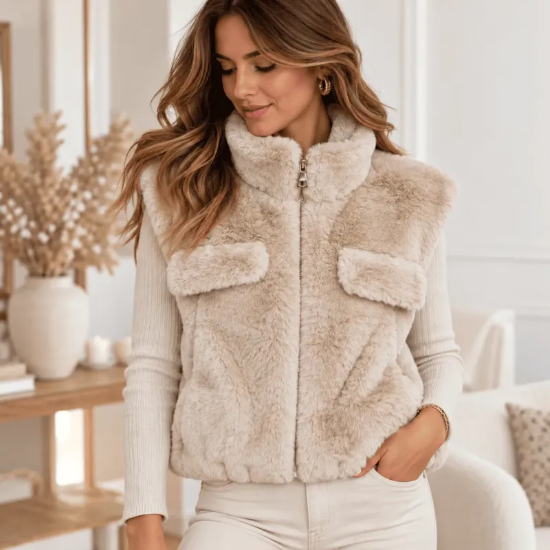 Gilet court sans manches en fausse fourrure