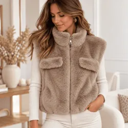Gilet court sans manches en fausse fourrure