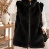 Gilet long sans manches en fausse fourrure