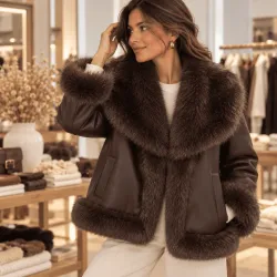 Veste réversible effet cuir et fausse fourrure