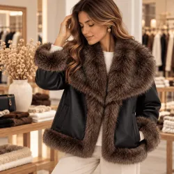 Veste réversible effet cuir et fausse fourrure