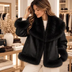 Veste réversible effet cuir et fausse fourrure