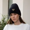 Bonnet femme en maille avec cœur léopard – Taille unique