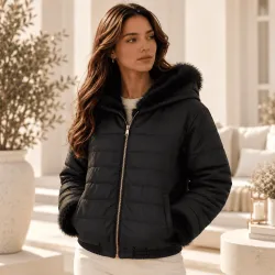 Veste à capuche réversible doudoune & fausse fourrure
