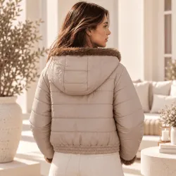 Veste à capuche réversible doudoune & fausse fourrure