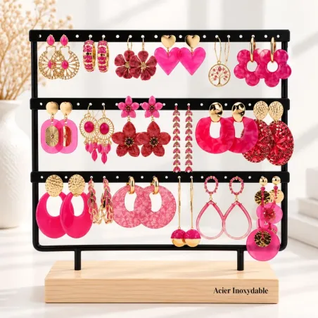Pack de 18 boucles d'oreilles acier - FUCHSIA