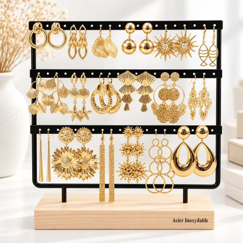 Pack de 18 boucles d'oreilles acier - DORE