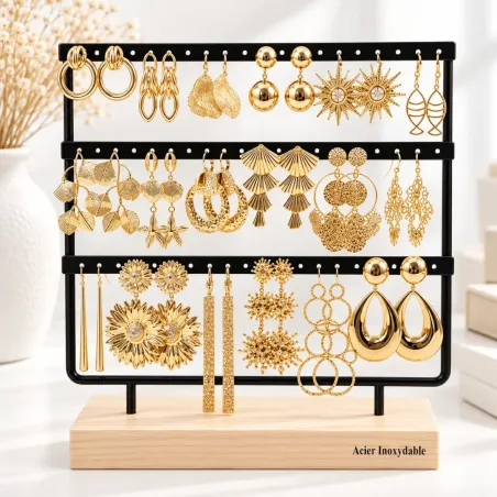 Pack de 18 boucles d'oreilles acier - DORE