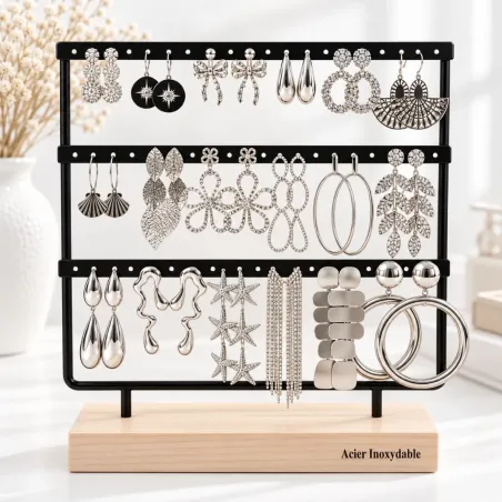 Pack de 18 boucles d'oreilles acier - argenté