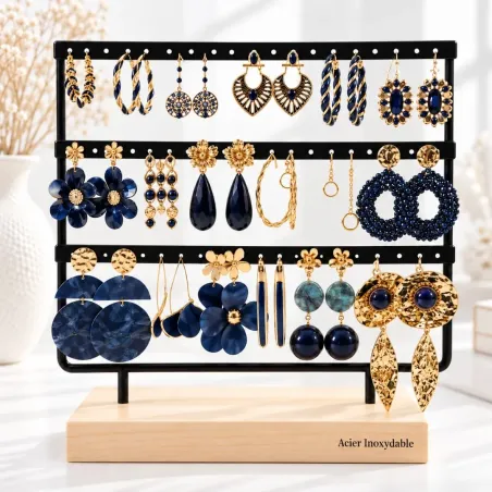 Pack de 18 Paires de Boucles d'Oreilles Marine en Acier Inoxydable sur Présentoir