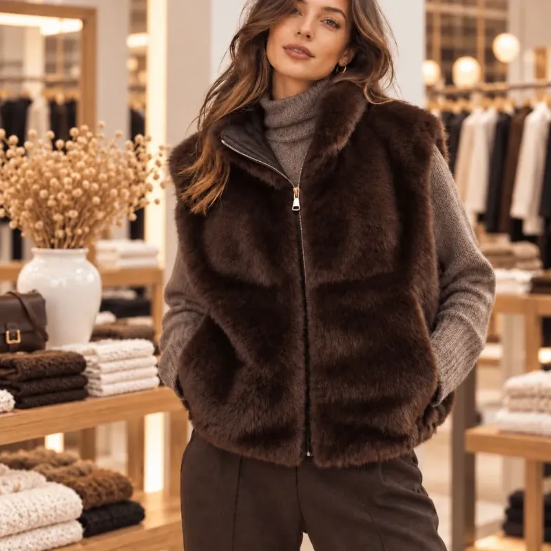 Veste sans manches réversible effet cuir & fausse fourrure