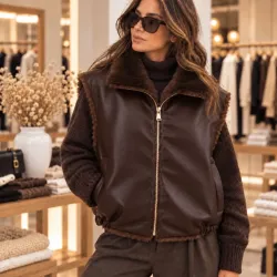 Veste sans manches réversible effet cuir & fausse fourrure