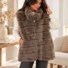 Gilet long tendance sans manches fausse fourrure