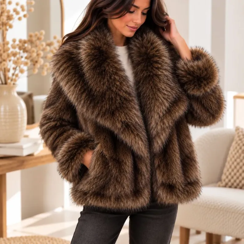 Veste réversible effet cuir & fausse fourrure
