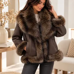 Veste réversible effet cuir & fausse fourrure
