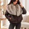 Veste effet cuir avec col en fausse fourrure