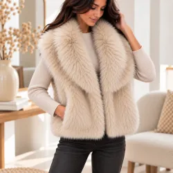 Veste sans manches réversible effet cuir & fausse fourrure