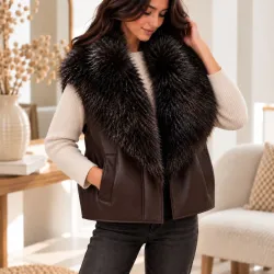 Veste sans manches réversible effet cuir & fausse fourrure