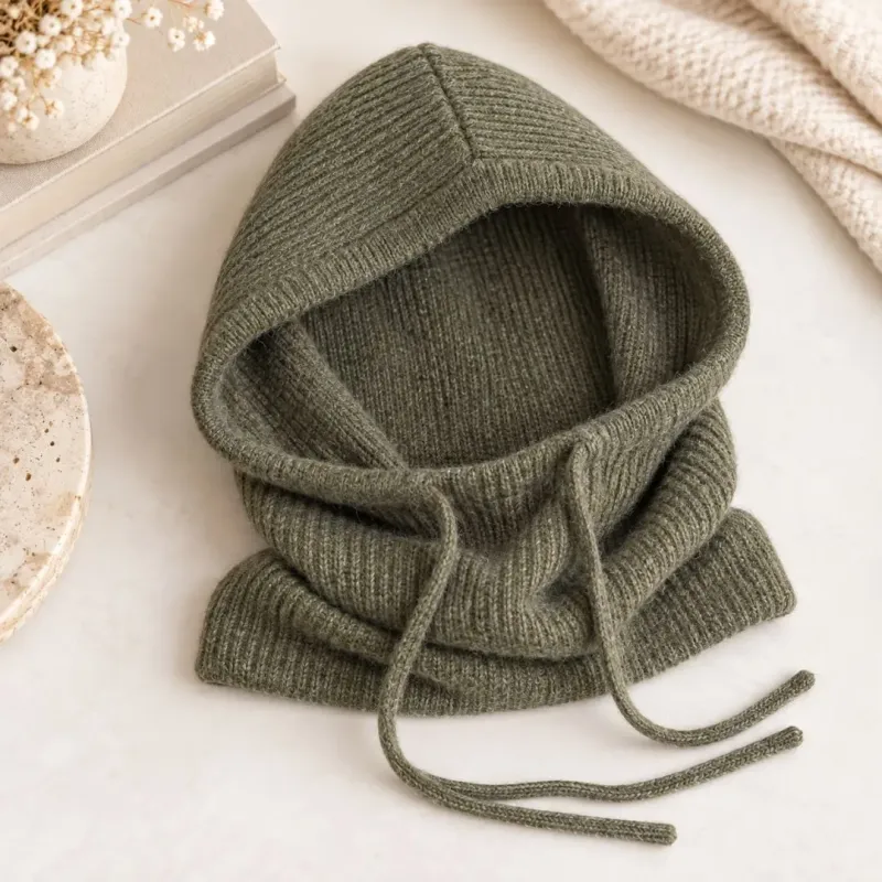 Cagoule à capuche en maille avec cordons