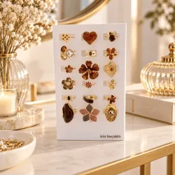 Pack 18 bagues acier inoxydable marron noir et doré