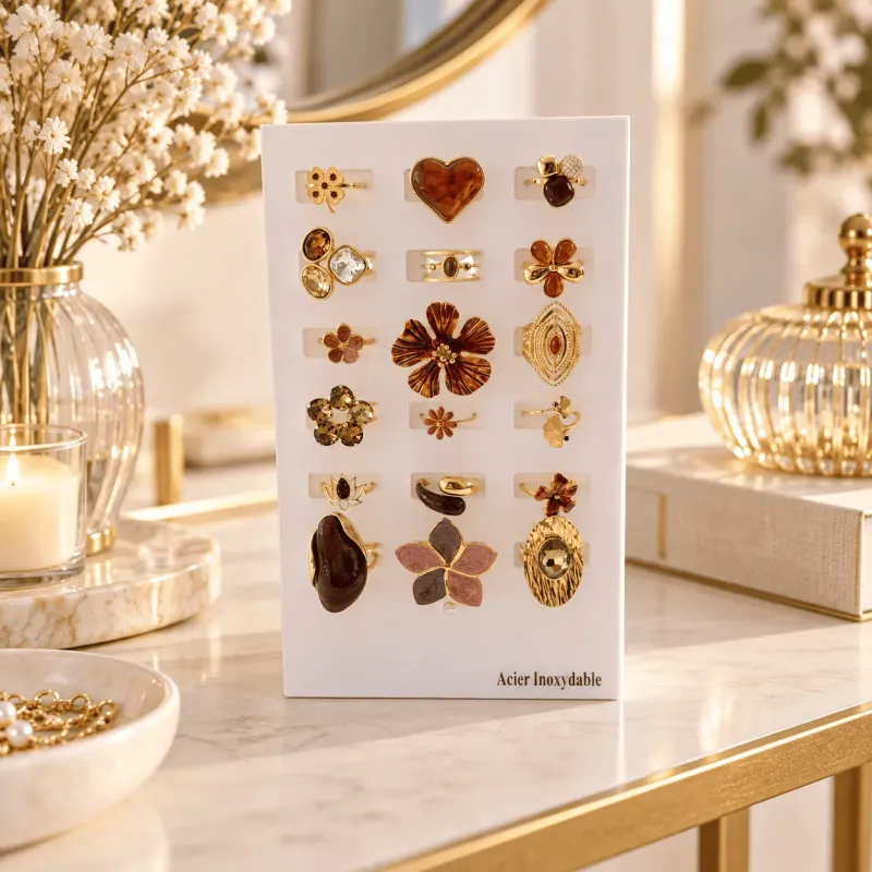 Pack 18 bagues acier inoxydable marron noir et doré
