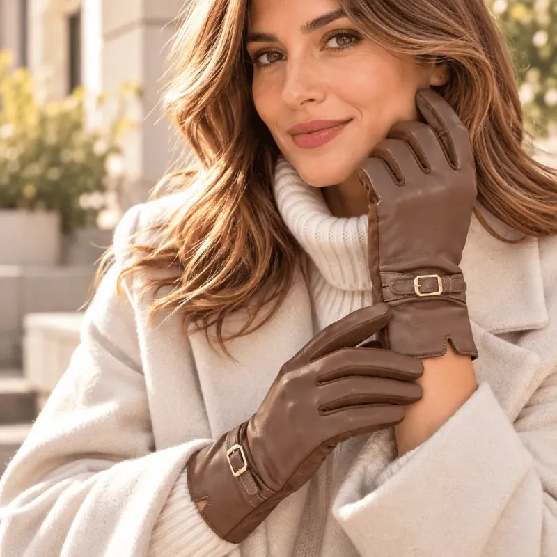 Gants effet cuir avec boucle dorée