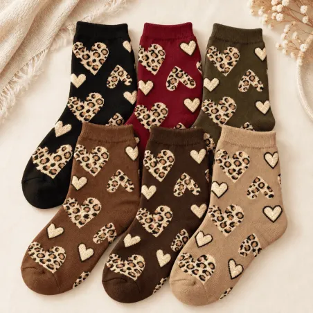 Pack de 6 paires de chaussettes cœurs léopard paillettes