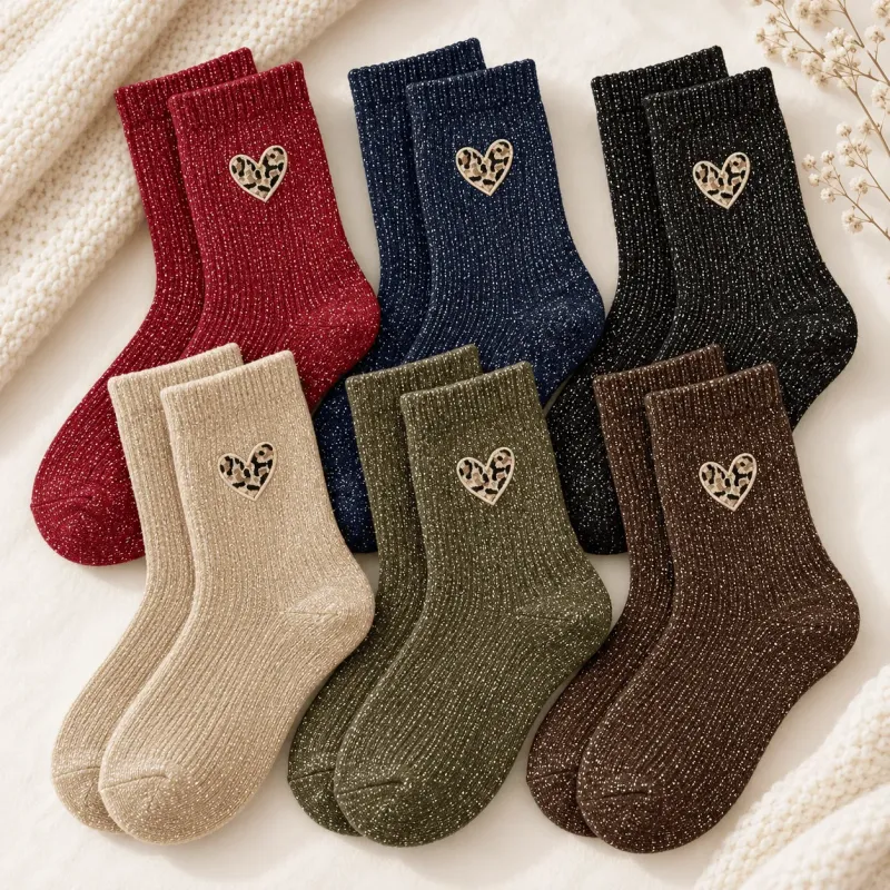 Pack de 6 paires de chaussettes à paillettes cœur léopard