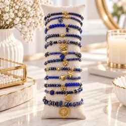 Pack de 12 bracelets cristal de verre et acier - marine