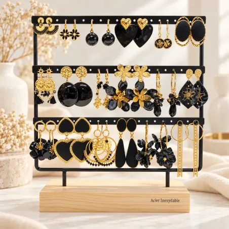 Pack de 18 boucles d'oreilles acier - NOIR
