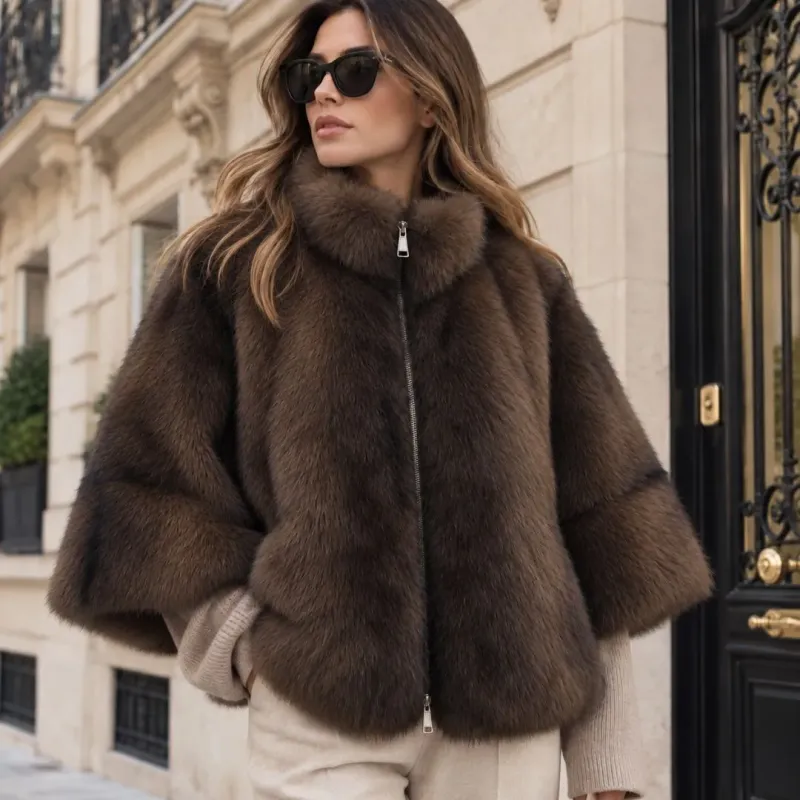 Veste en fausse fourrure à manches évasées