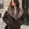 Veste effet suédine à col en fausse fourrure