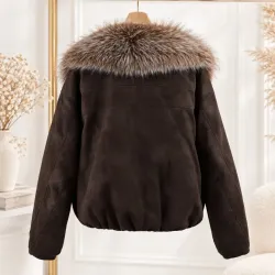 Veste effet suédine à col en fausse fourrure