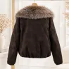 Veste effet suédine à col en fausse fourrure