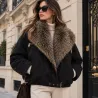 Veste effet suédine à col en fausse fourrure