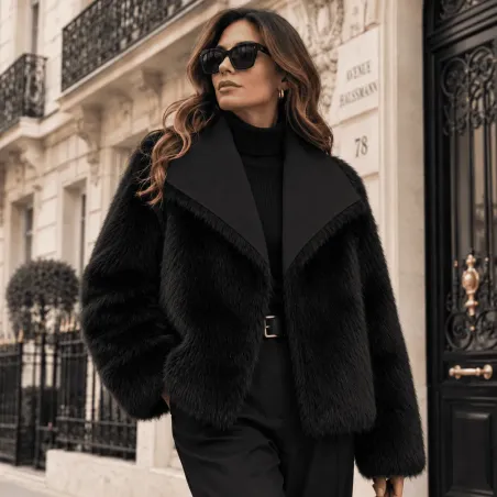Veste Réversible Femme Fausse Fourrure et Suédine