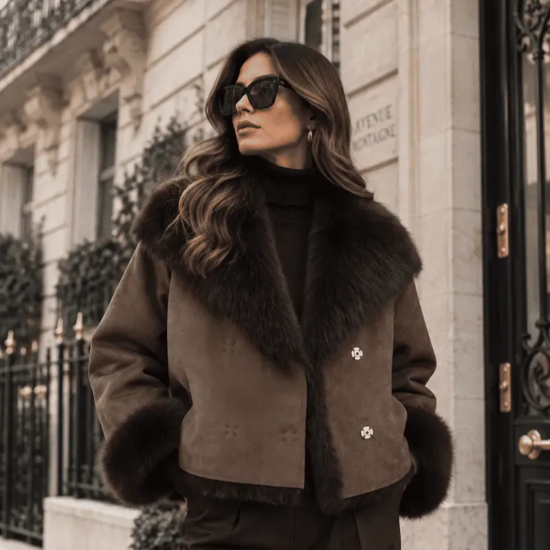 Veste Réversible Femme Fausse Fourrure et Suédine