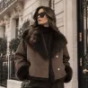 Veste Réversible Femme Fausse Fourrure et Suédine