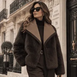 Veste Réversible Femme Fausse Fourrure et Suédine
